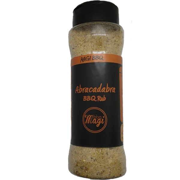 burk med abracadabra kryddblandning. Svart och orange.