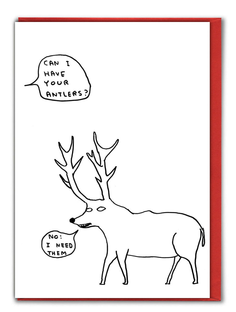 Julkort ritat av David Shrigley. Ren.