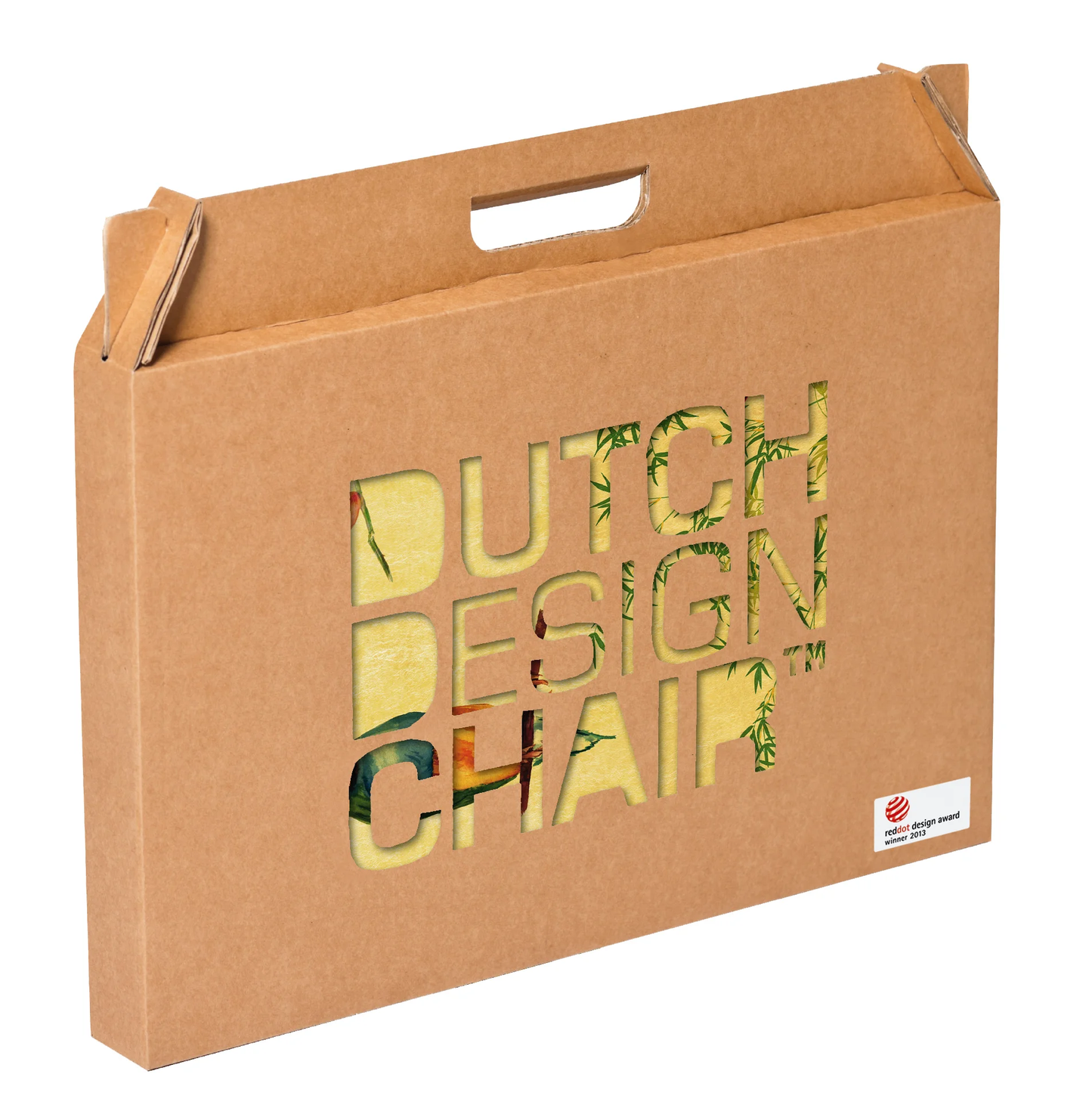 Förpackning. Pall i kartong med vackert japaninspirerat mönster. Gul botten