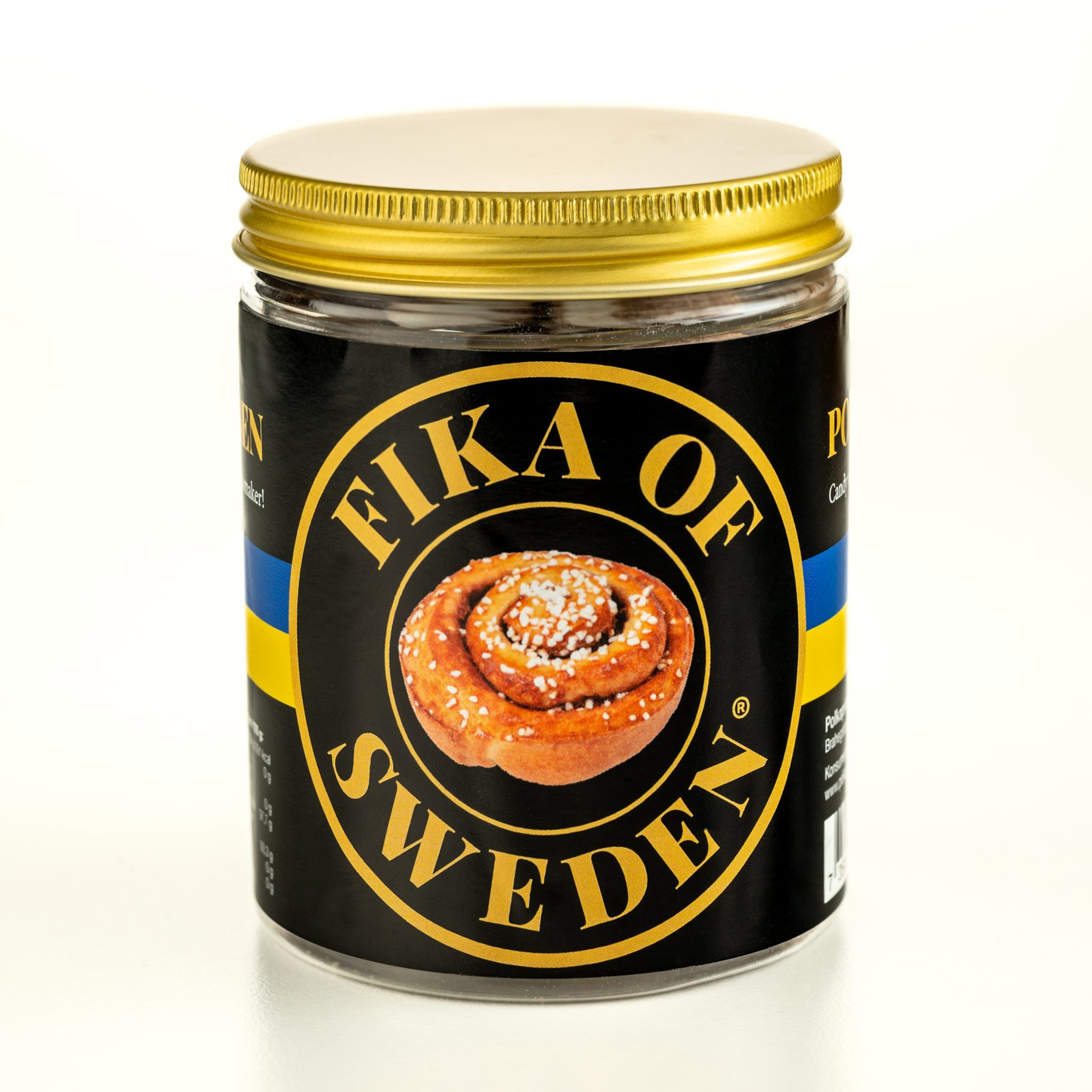 Burk med handgjorda karameller från Gränna med smak av kanelbulle.