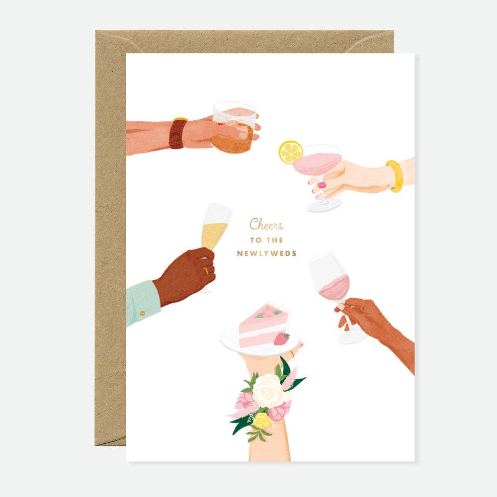 Cheers to the newly weds!  – hälsningskort med guldfolie