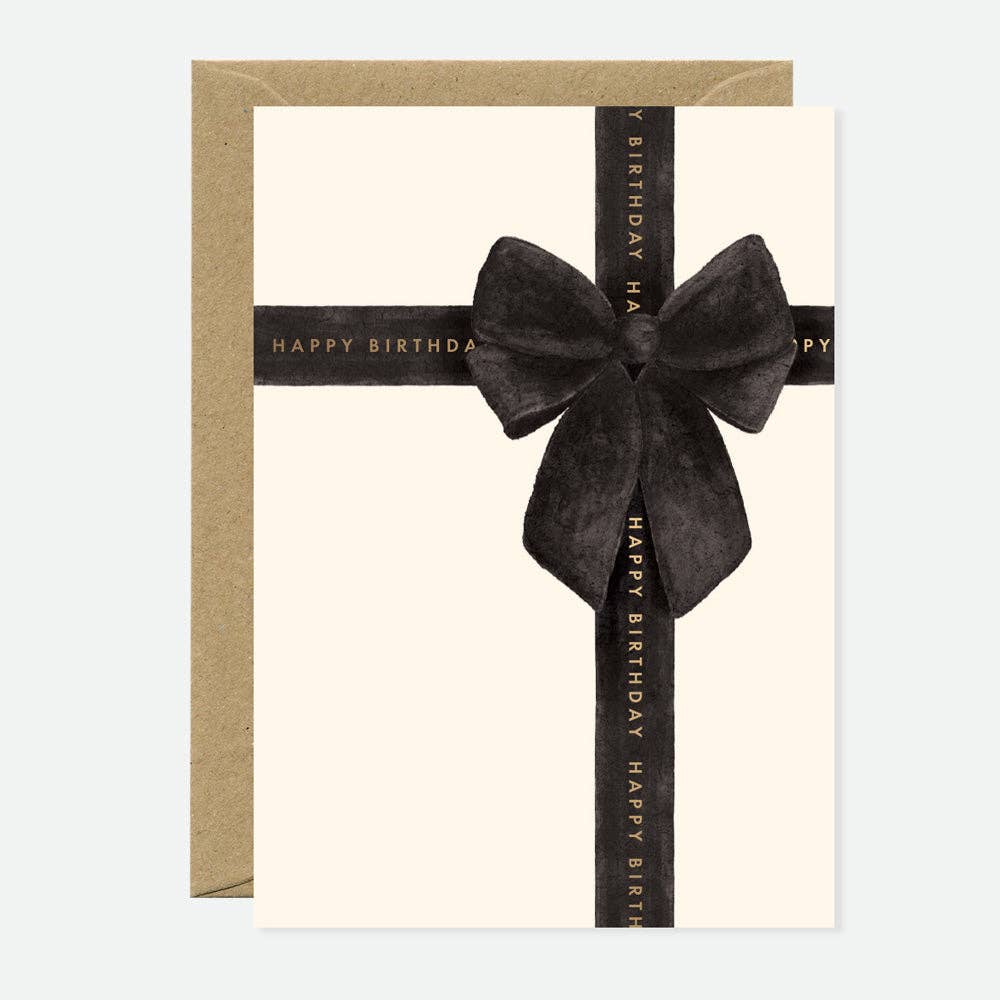 Happy Birthday Black Bow – födelsedagskort med guldfolie
