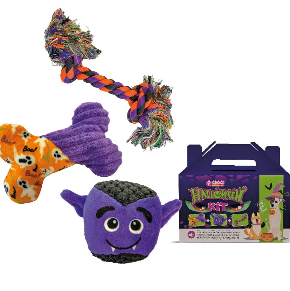 Hundleksaker med halloweentema i fin presentlåda. 