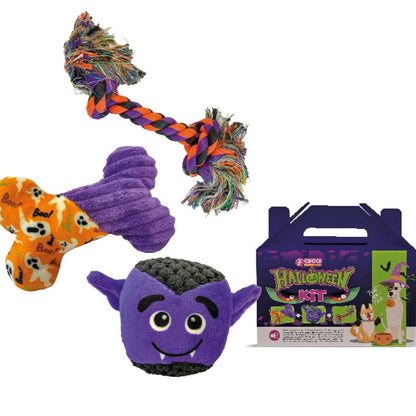 Hundleksaker med halloweentema i fin presentlåda. 
