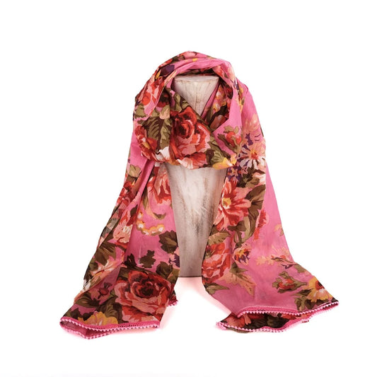 Blommig bomullssjal rosa.