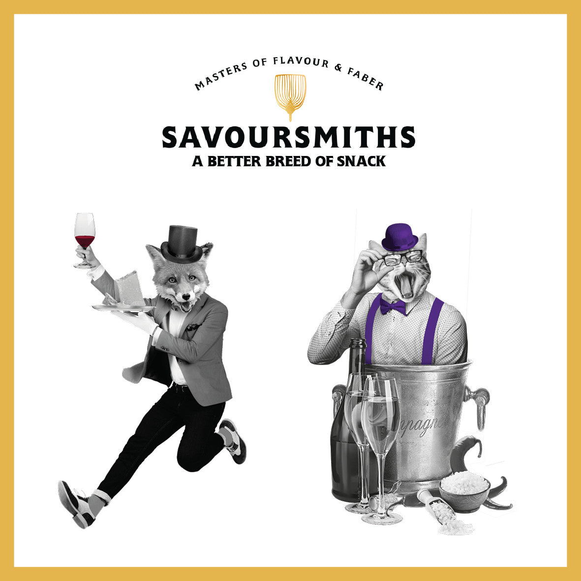 savoursmith teckningar med chipspåse motiven. katt med champagneglas