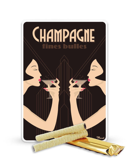 Sacré Marcel Champagne – plåtburk med choklad- och hasselnötsbakverk
