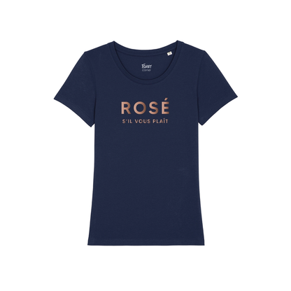Blå t shirt med texten Rosé s'il vous plait