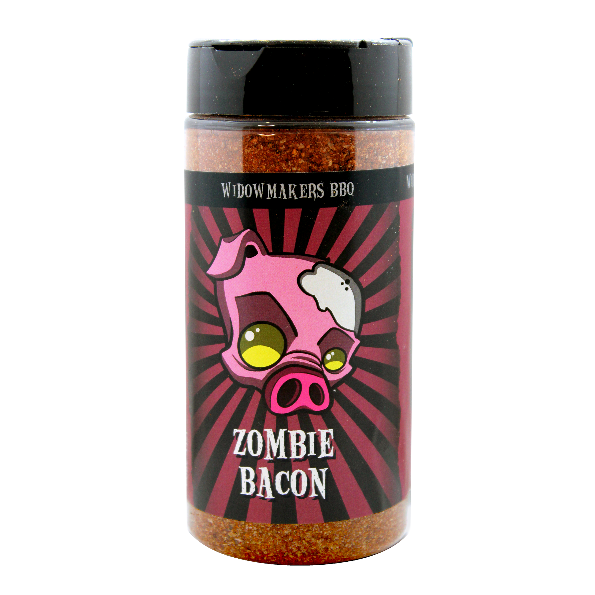 stor kryddburk med zombie bacon rub. tecknad gris