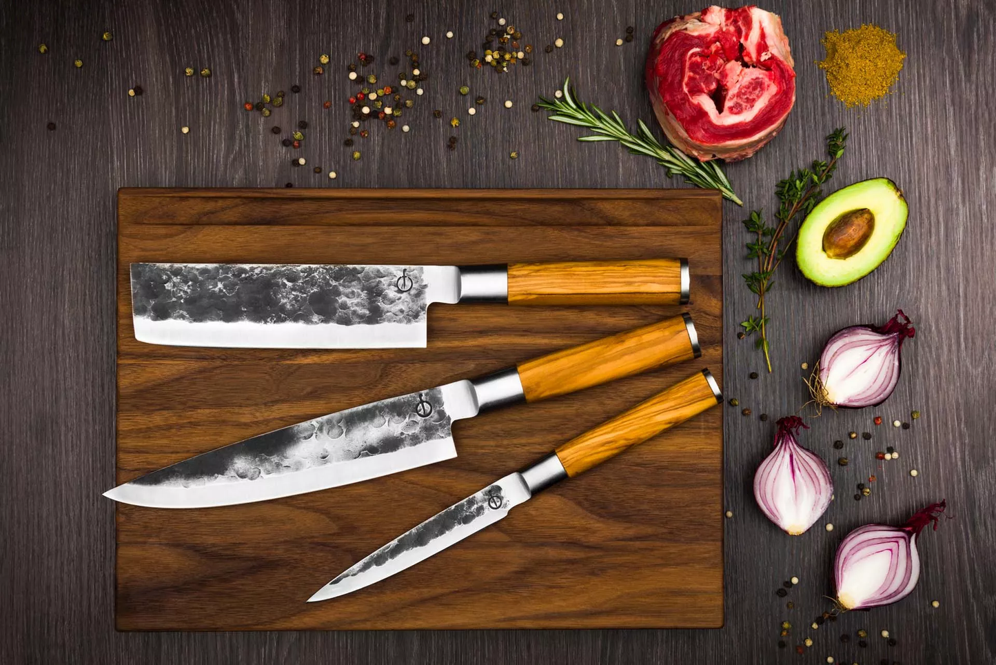 Forged knivset tre knivar -Olive