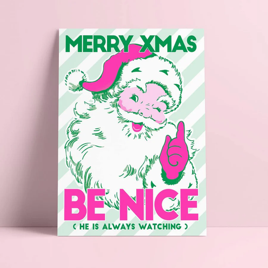 Julkort 'Be Nice, he is always watching'- vykort. Studio Inktvis